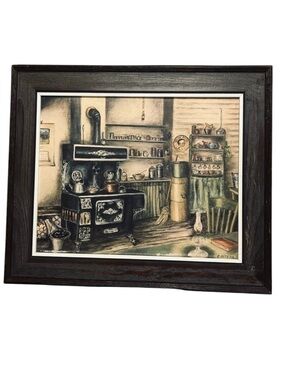Vintage Eleanor Oltean Homestead Kitchen Oil Painting